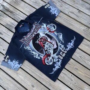 Orange County Choppers Shirt Mens XL Black Motorcycle Graphic Button Up Biker